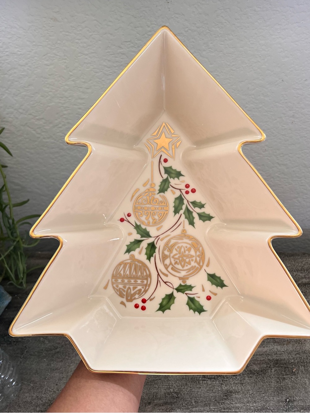 Lenox Fine Porcelain Christmas Dazzle Tree Shaped Serving Bowl 11"x10"x3"